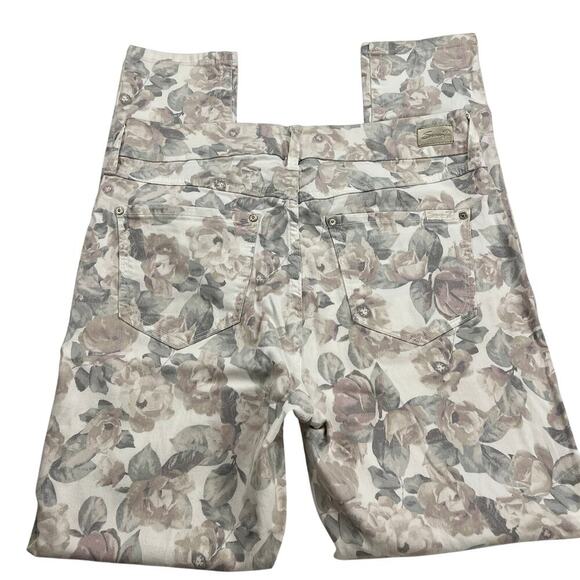 Seven7 Tummyless High Rise Skinny Pastel Floral Jeans Cream Pink Gray Size 10 - Picture 6 of 15